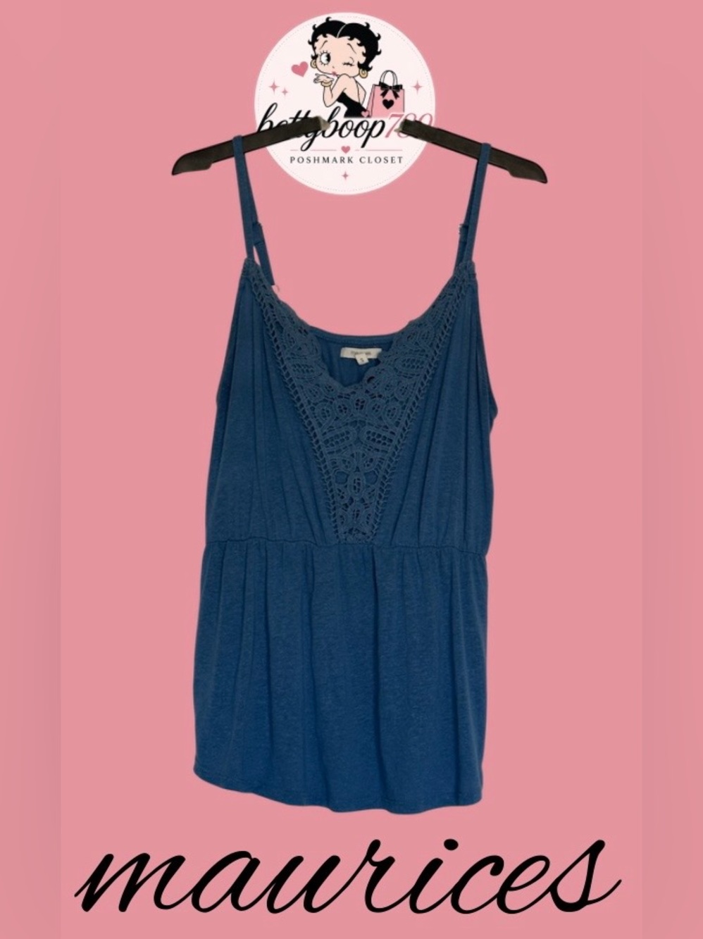 Maurices Navy Crochet-Trim Peplum Camisole